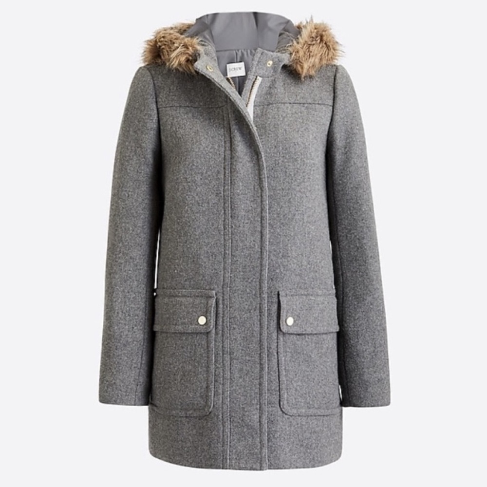 J. Crew Vail Wool Parka Fur Hood